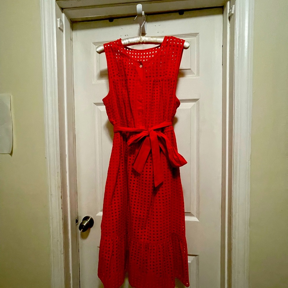Vintage J.Crew orange lace midi dress with a belt